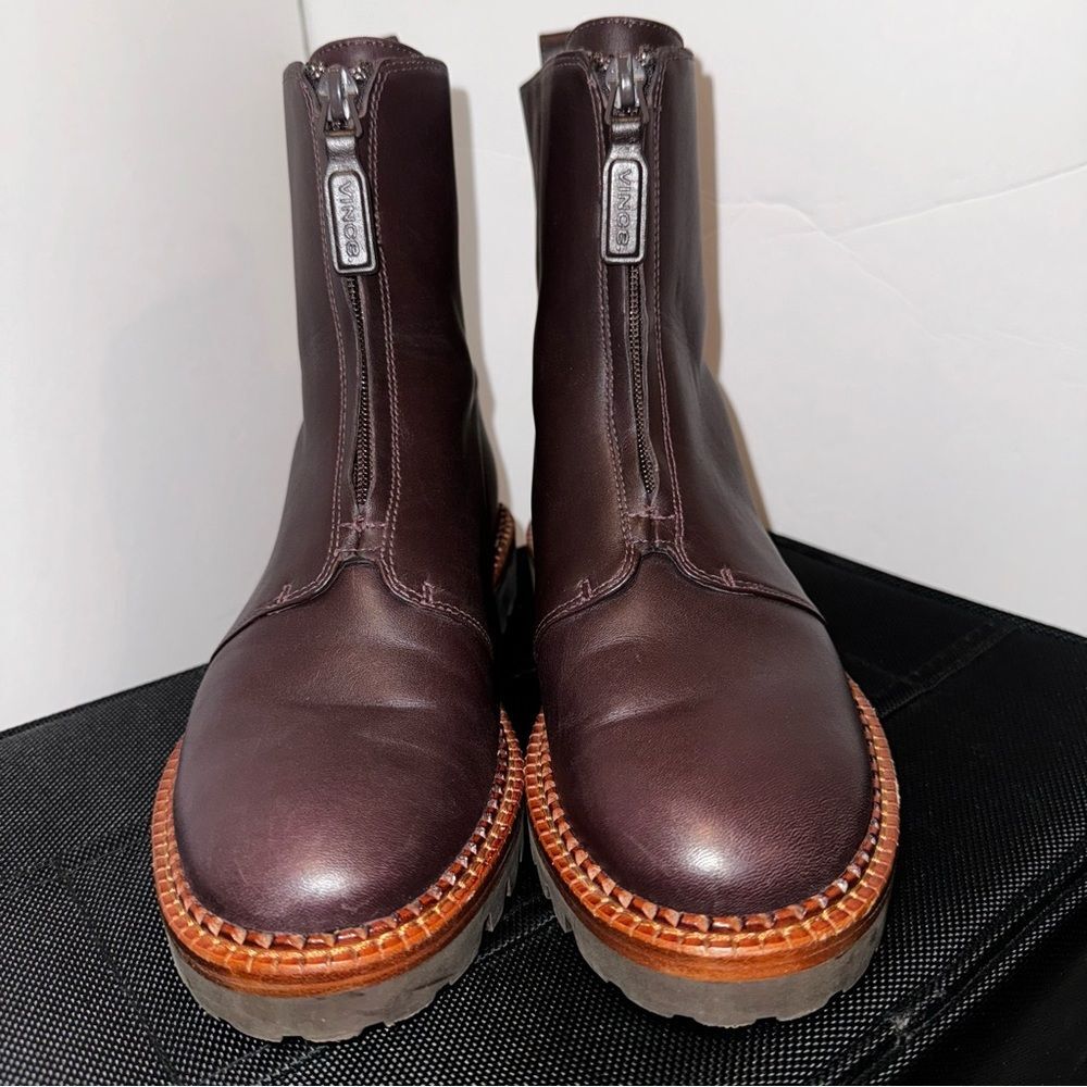 Vince Cabrina Oxblood Leather Lug Sole Zip Ankle Boots Booties 5.5 - Picture 2 of 10